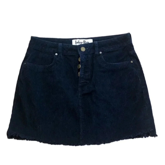 Indigo Reign Navy Raw Edge Button Up Corduroy Skirt Size 5 GUC - Picture 1 of 11